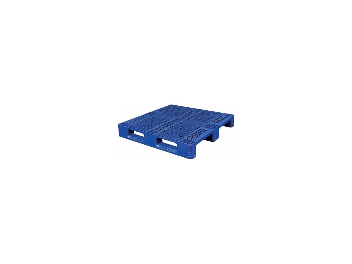 Grid Three-Runner Plastic Pallet — 1,100 × 1,100 × 155mm — Grid deck / 3 Runner base