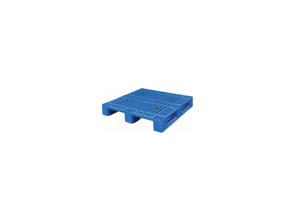 Grid Three-Runner Plastic Pallet — 1,000 × 1,000 × 150mm — Grid deck / 3 Runner base